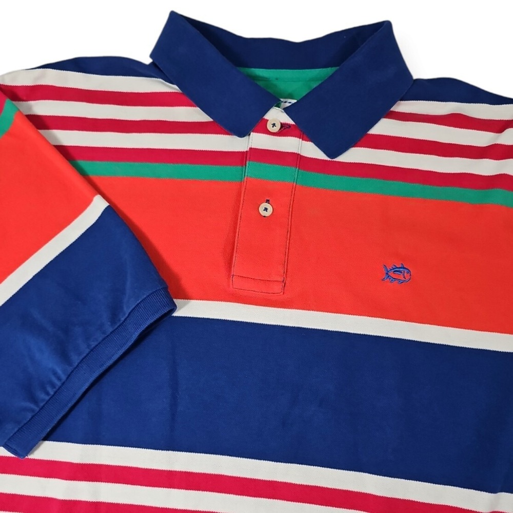 Southern Tide Multi-Colored Striped Short Sleeve Polo Shirt Size‎ Large